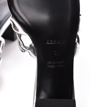 Hermes Metallic Calfskin Tandem Sandals 38 Gris Argente 6 of 8
