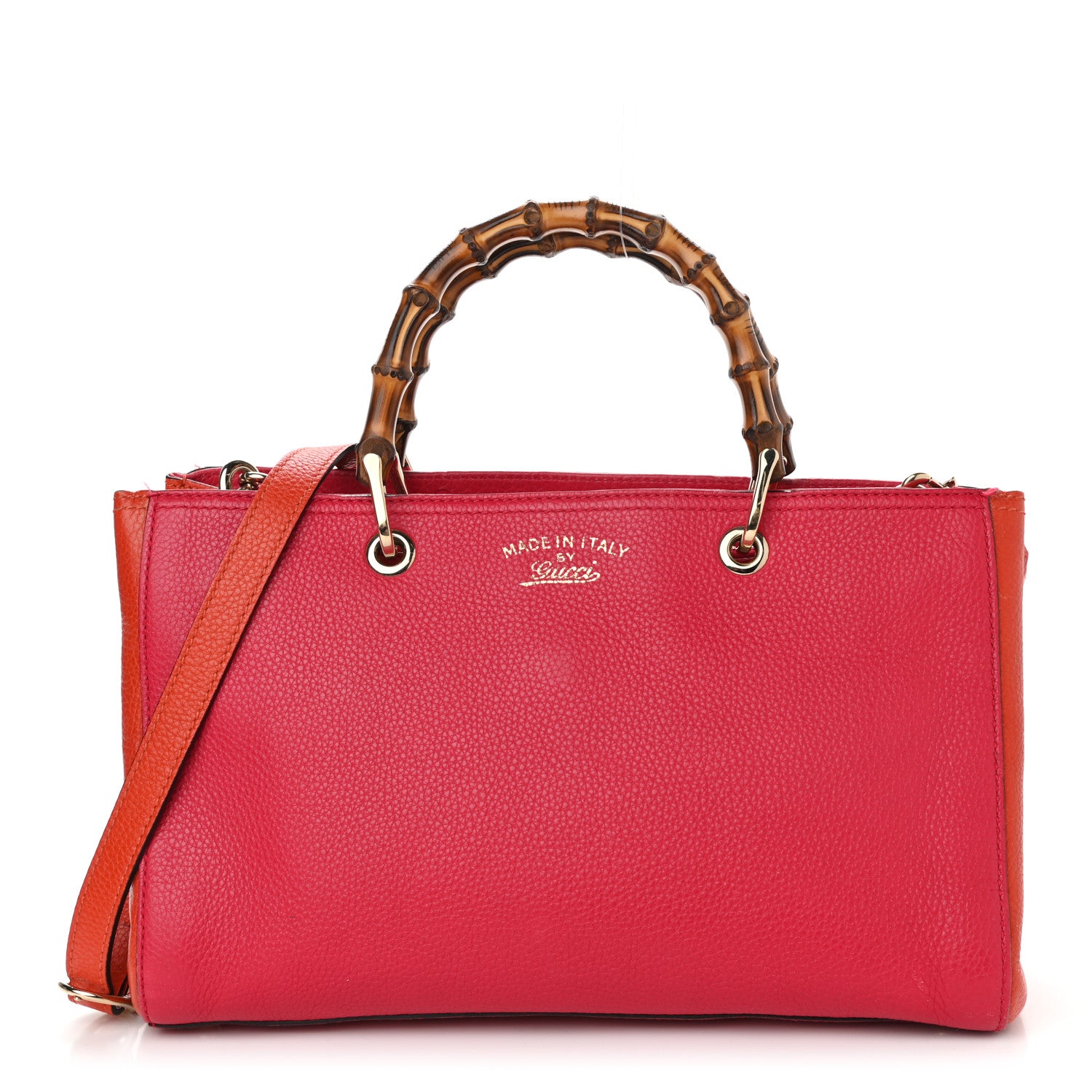 Gucci Pebbled Calfskin Bi-Color Medium Bamboo Shopper Tote Fuchsia Orange 1 of 17