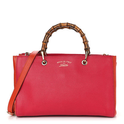Gucci Pebbled Calfskin Bi-Color Medium Bamboo Shopper Tote Fuchsia Orange 1 of 37