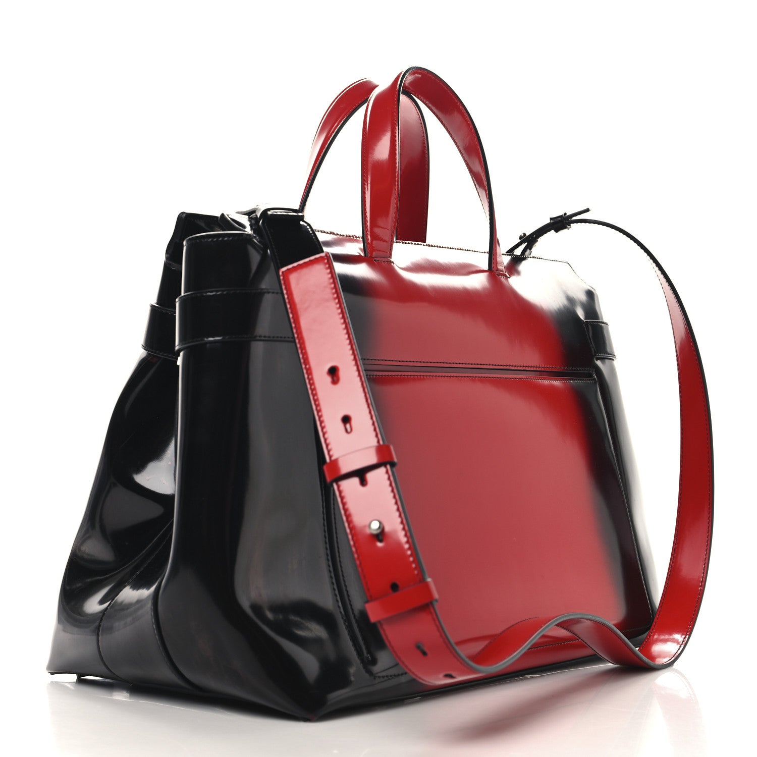Salvatore Ferragamo Smooth Airbrushed Calfskin XL Gancini Buckles Tote Bag Flame Red Black 3 of 14