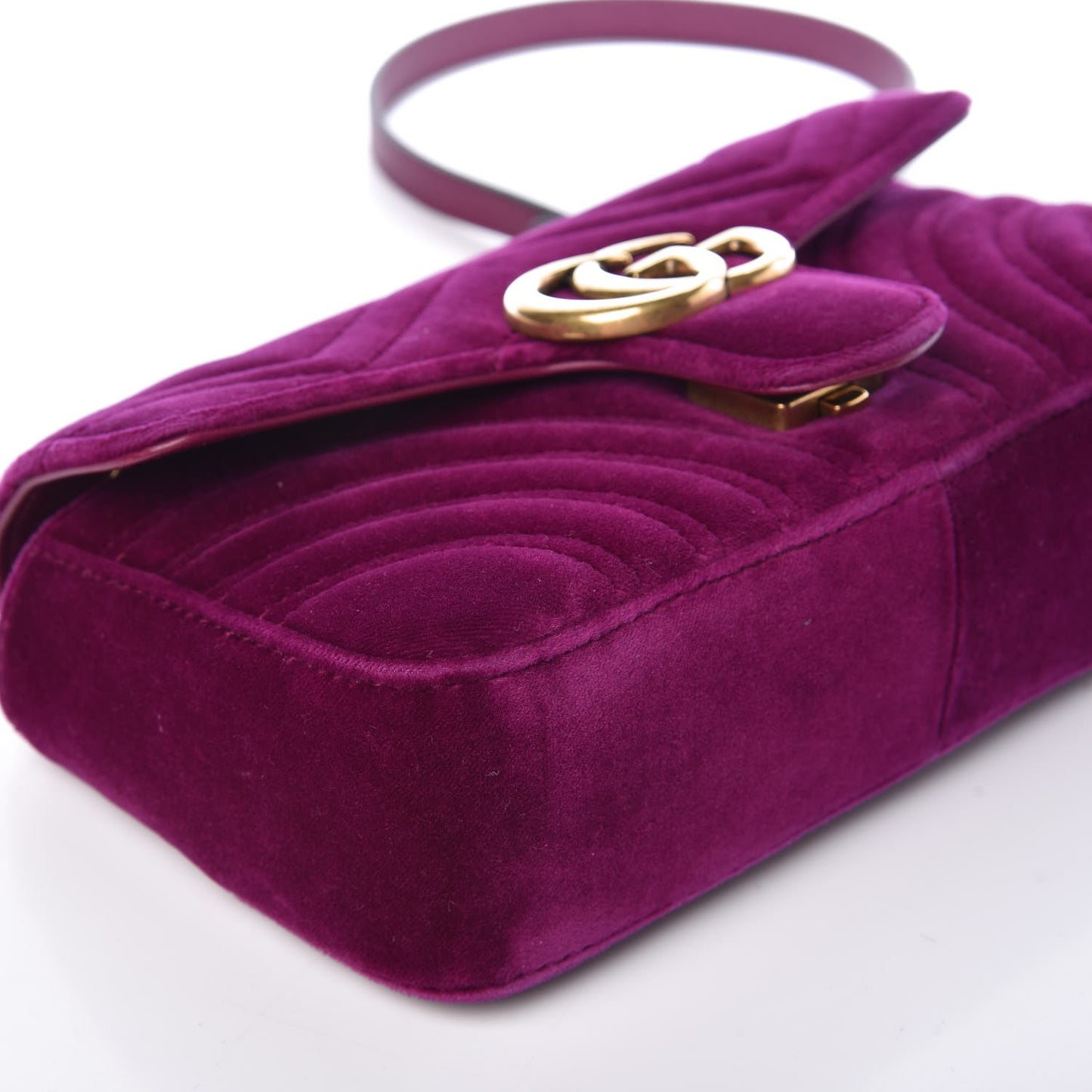Velvet Matelasse Mini GG Marmont Shoulder Bag Fuchsia Violet Cyclamen
