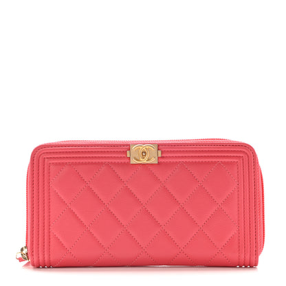 Chanel Caviar Quilted Large Boy Zip Around Wallet Coral 1 of 11