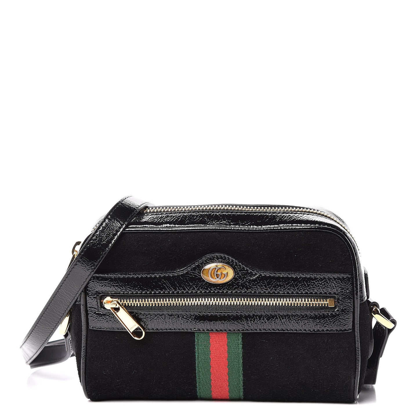 Suede Patent Web Mini Ophidia Shoulder Bag Black