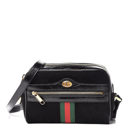 Gucci Suede Patent Web Mini Ophidia Shoulder Bag Black 1 of 14