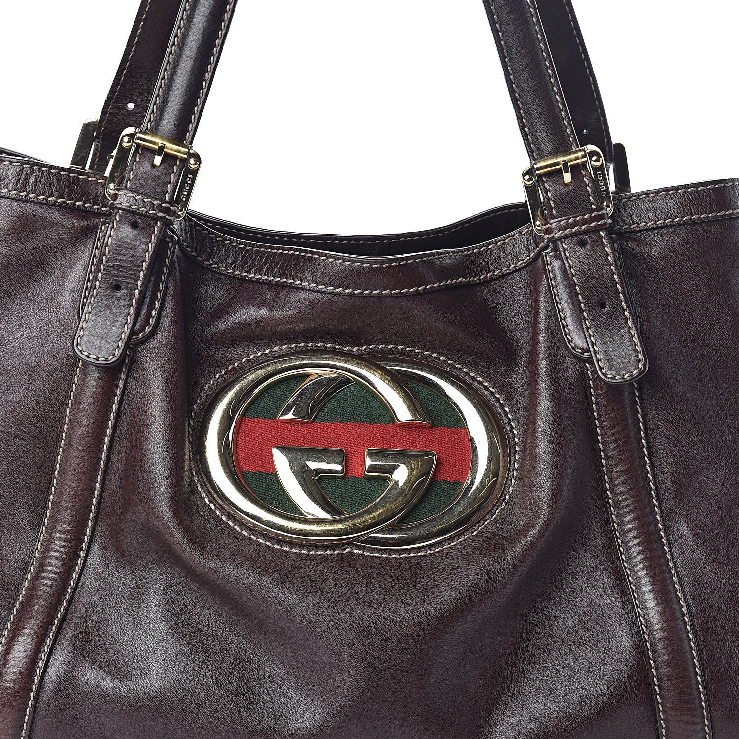 Gucci Calfskin Medium Britt Tote Dark Brown 7 of 12