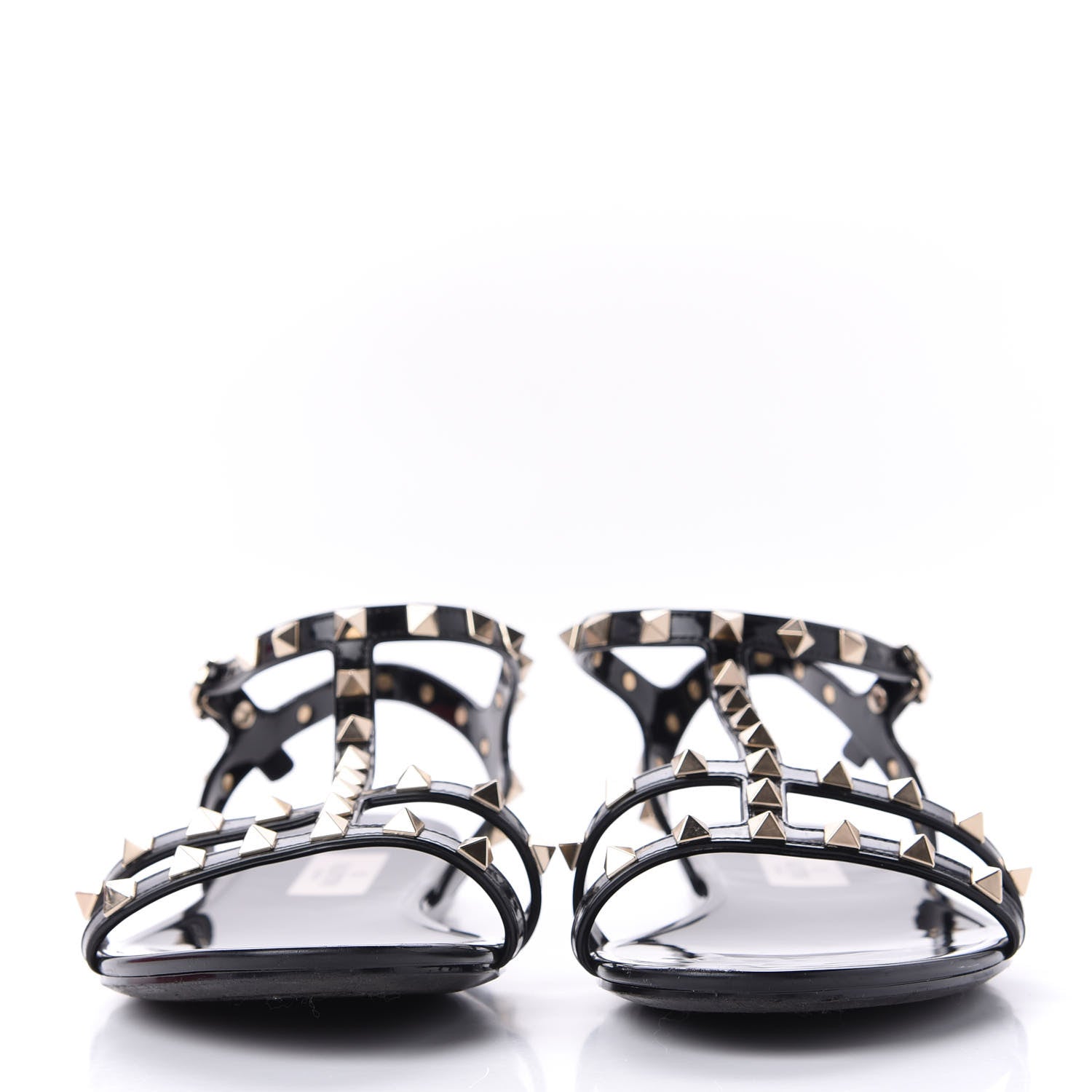 Valentino Garavani Patent Rockstud T-Strap Slingback Flat Sandals 41 Black 2 of 11