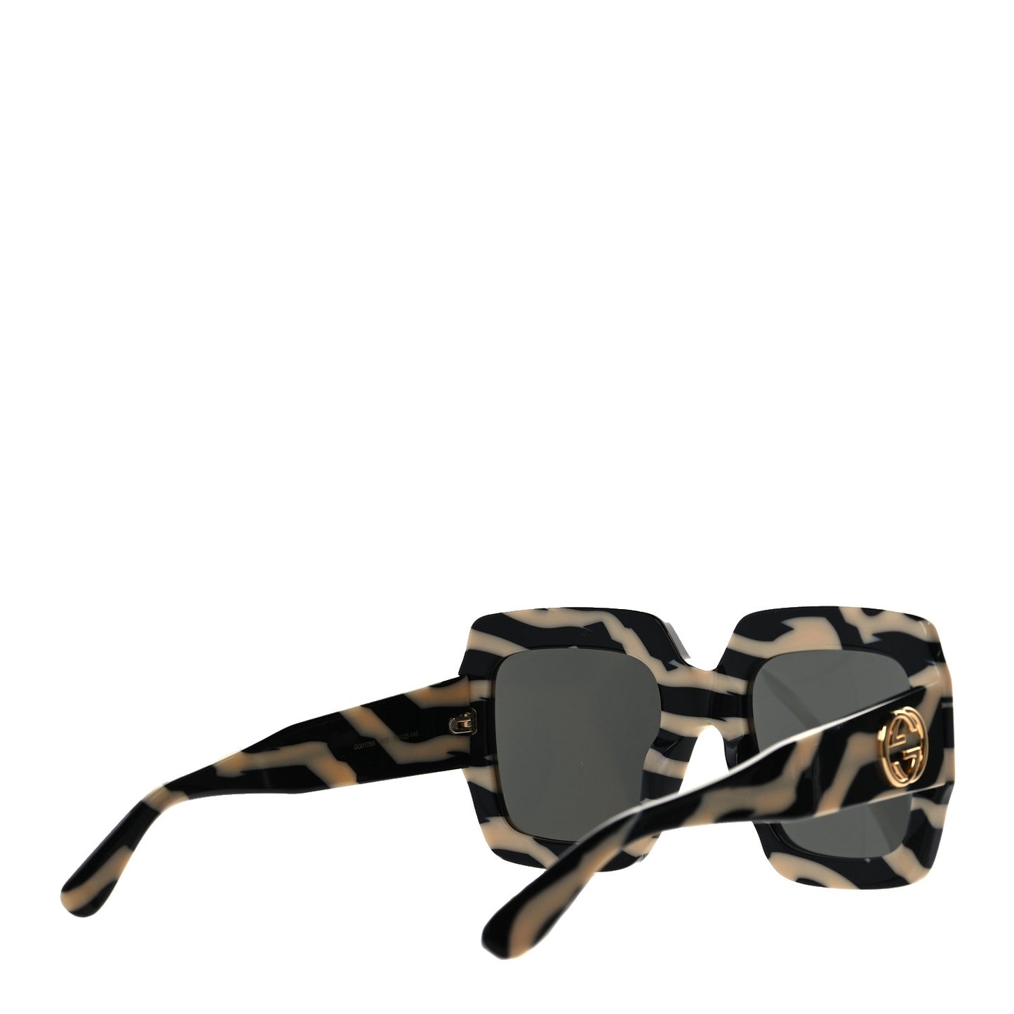 Acetate Square Frame Striped GG0178S Sunglasses Black Ivory