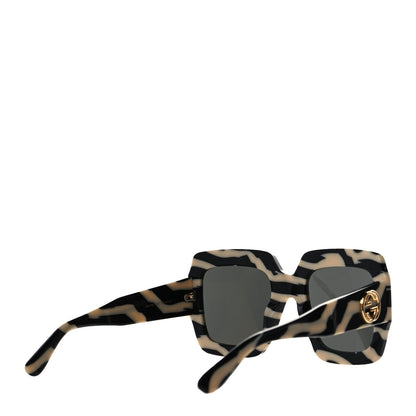 Gucci Acetate Square Frame Striped GG0178S Sunglasses Black Ivory 3 of 8