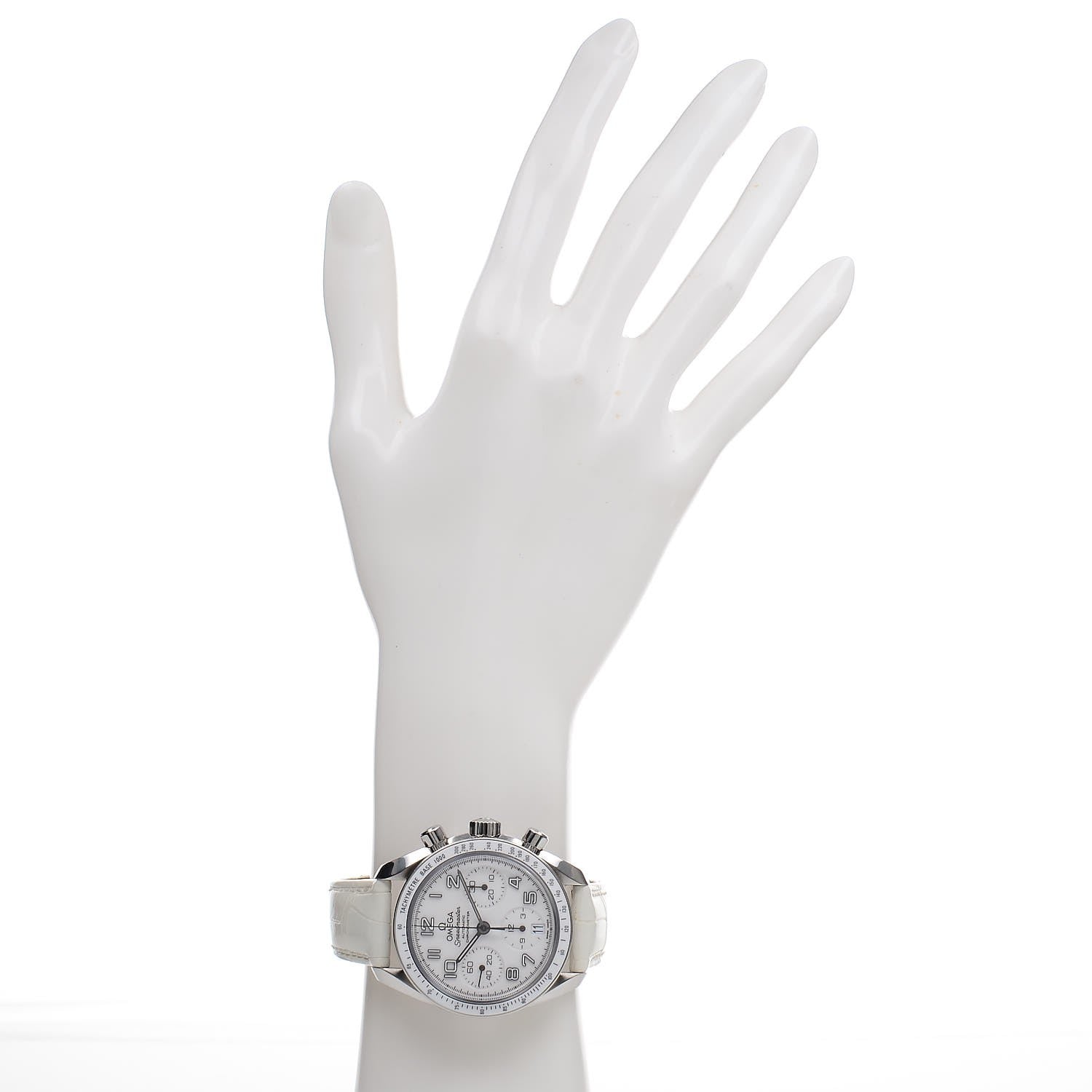 Omega Stainless Steel Alligator 38mm Speedmaster Automatic Chronograph Watch White 324.33.38.40.04.001 2 of 6