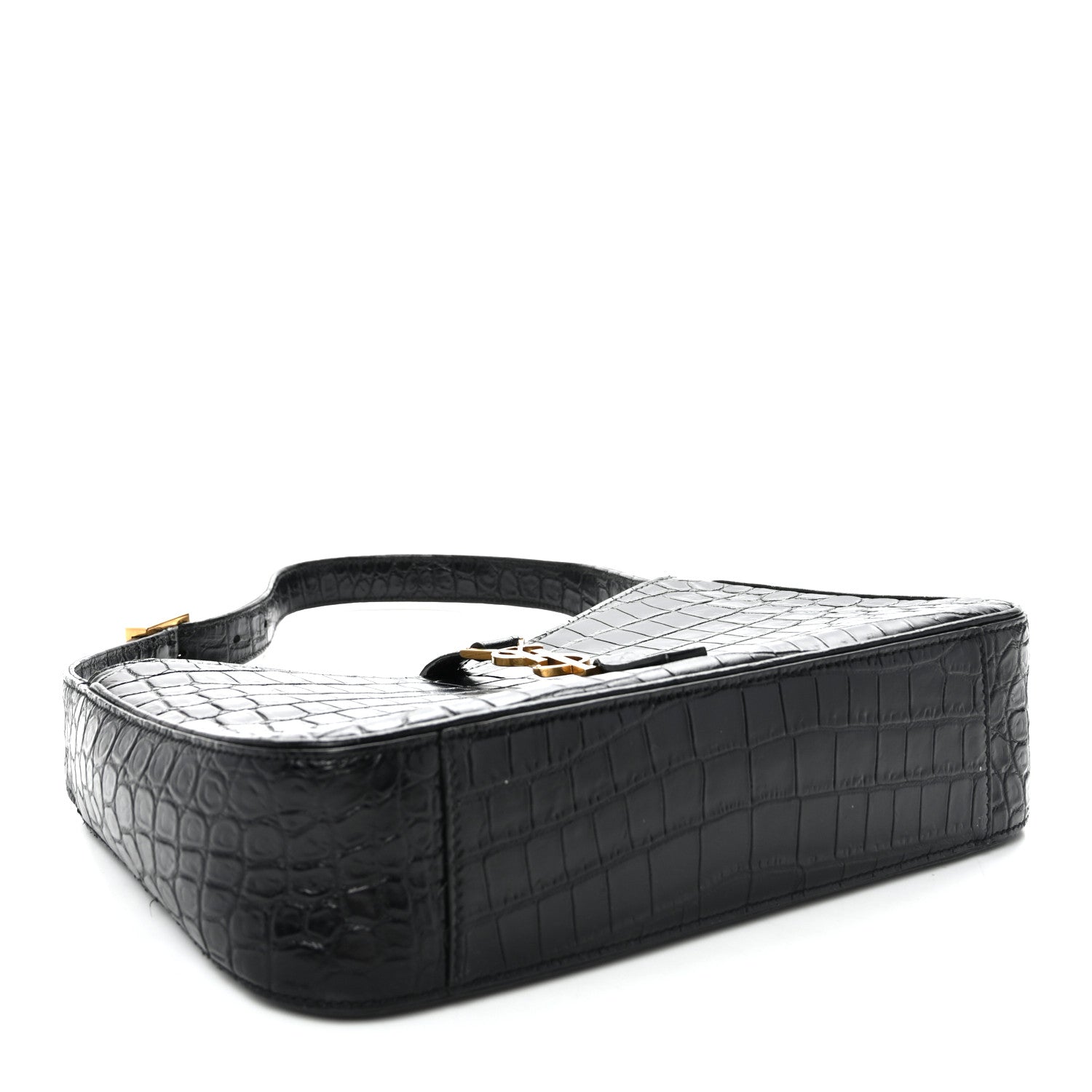Saint Laurent Calfskin Crocodile Embossed Le 5 A 7 Hobo Black 4 of 11