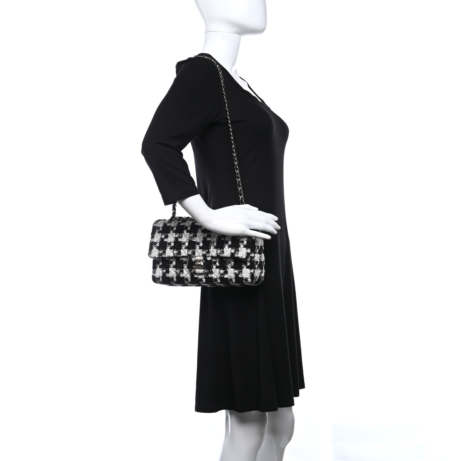 Chanel Tweed Quilted Medium Double Flap Black Ecru White 2 of 12