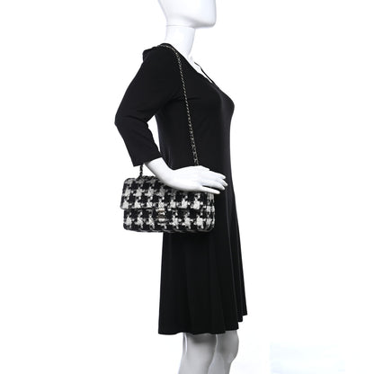 Chanel Tweed Quilted Medium Double Flap Black Ecru White 2 of 12