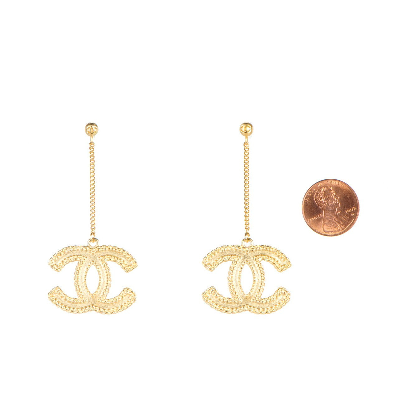 Chanel CC Drop Earrings Matte Gold 2 of 5