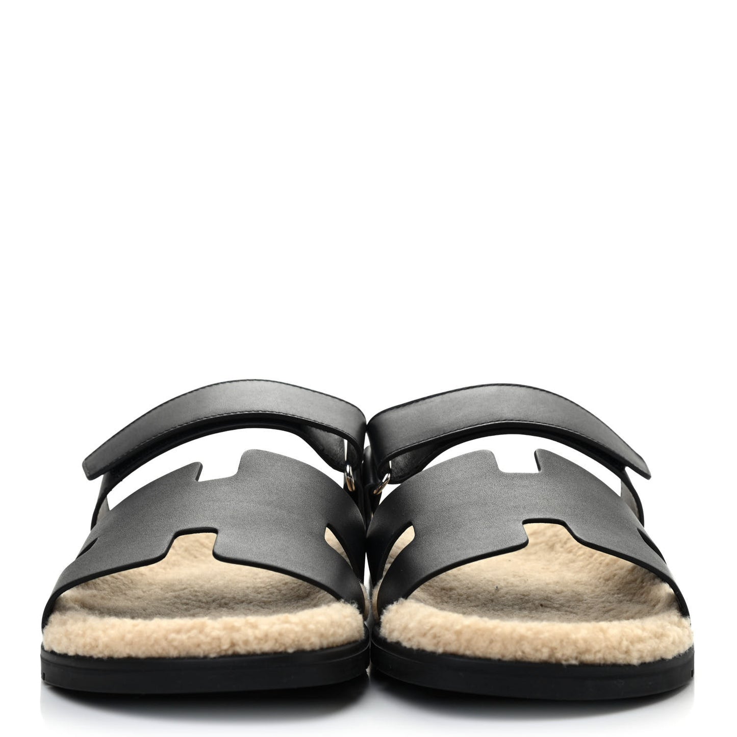 Calfskin Woolskin Mens Chypre Sandals 46 Black Ecru
