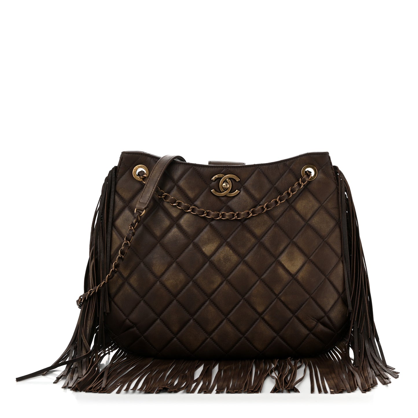 Calfskin Quilted Into The Fringe Hobo Brown
