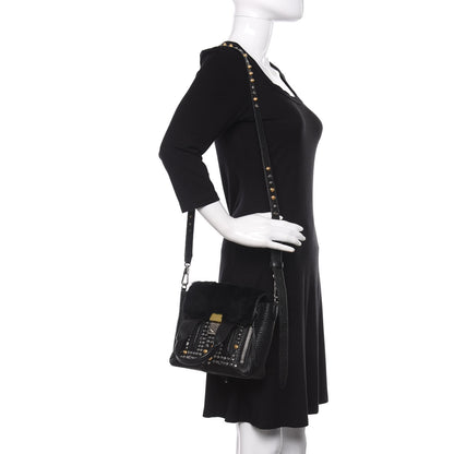 3.1 Phillip Lim 3.1 Textured Calfskin Shearling Studded Mini Pashli Satchel Black 2 of 8