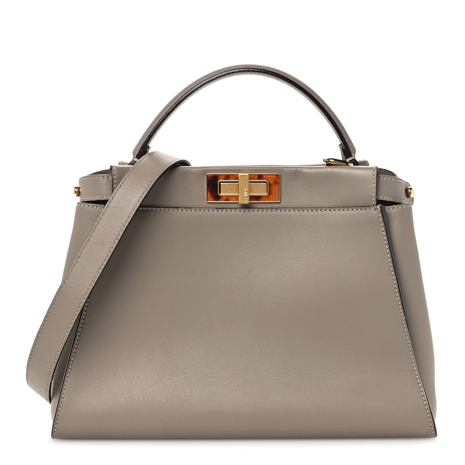 Fendi Vitello Seta Shiny Nappa Plexiglass Medium Peekaboo I SEE U Satchel Tortora 1 of 9