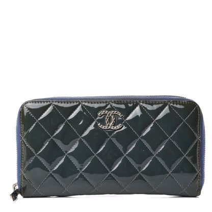 Chanel Patent Quilted Brilliant Zip Around Wallet Blue 1 of 8