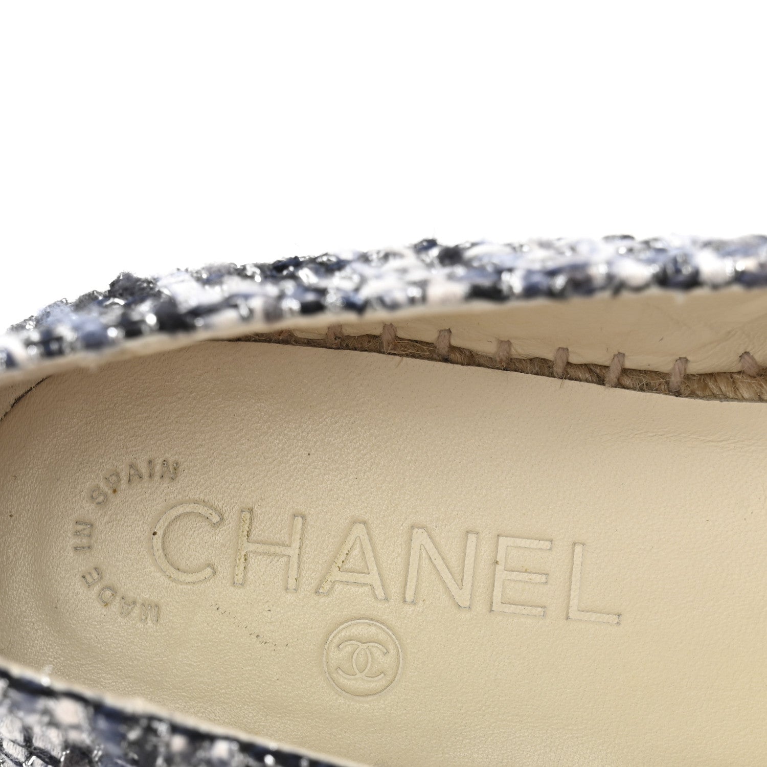 Chanel Metallic Tweed Lambskin CC Espadrilles 39 Blue Black Silver 8 of 11