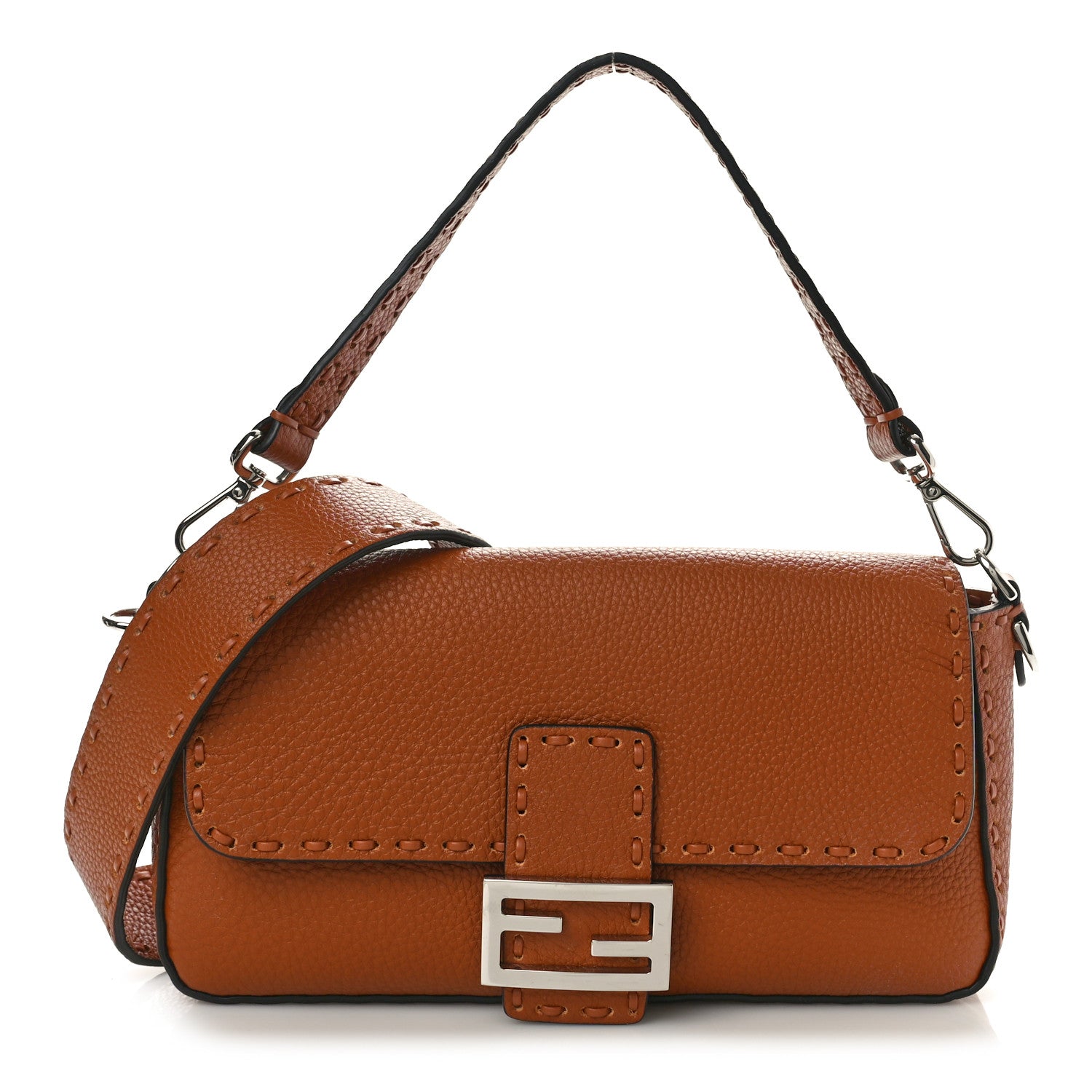 Fendi Cuoio Roma Sellerissima Nappa Sintetica Tape Stitch Baguette Brandy 1 of 9