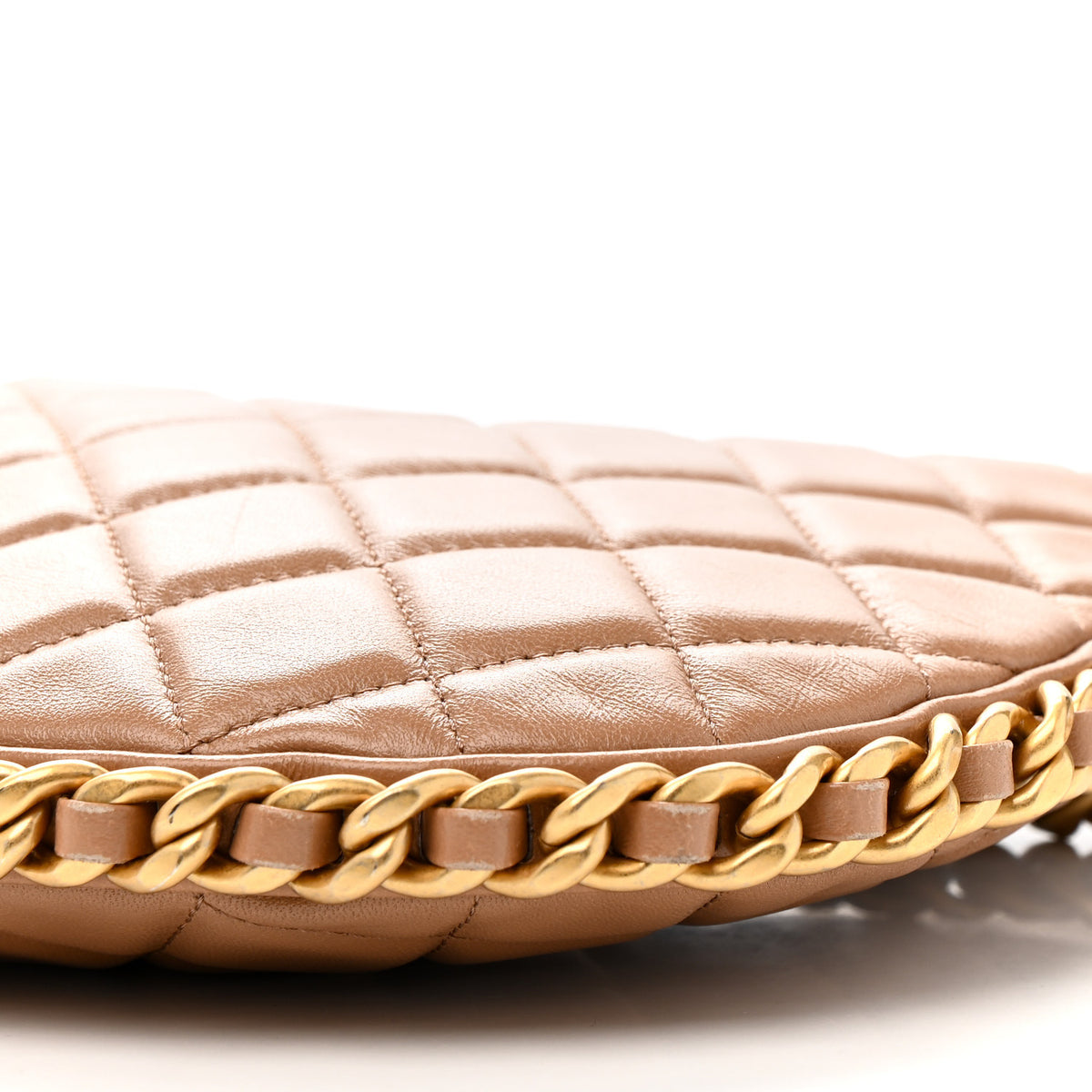 Chanel Shiny Crumpled Lambskin Quilted Large Trendy Chain Around Hobo Dark Beige 9 of 17