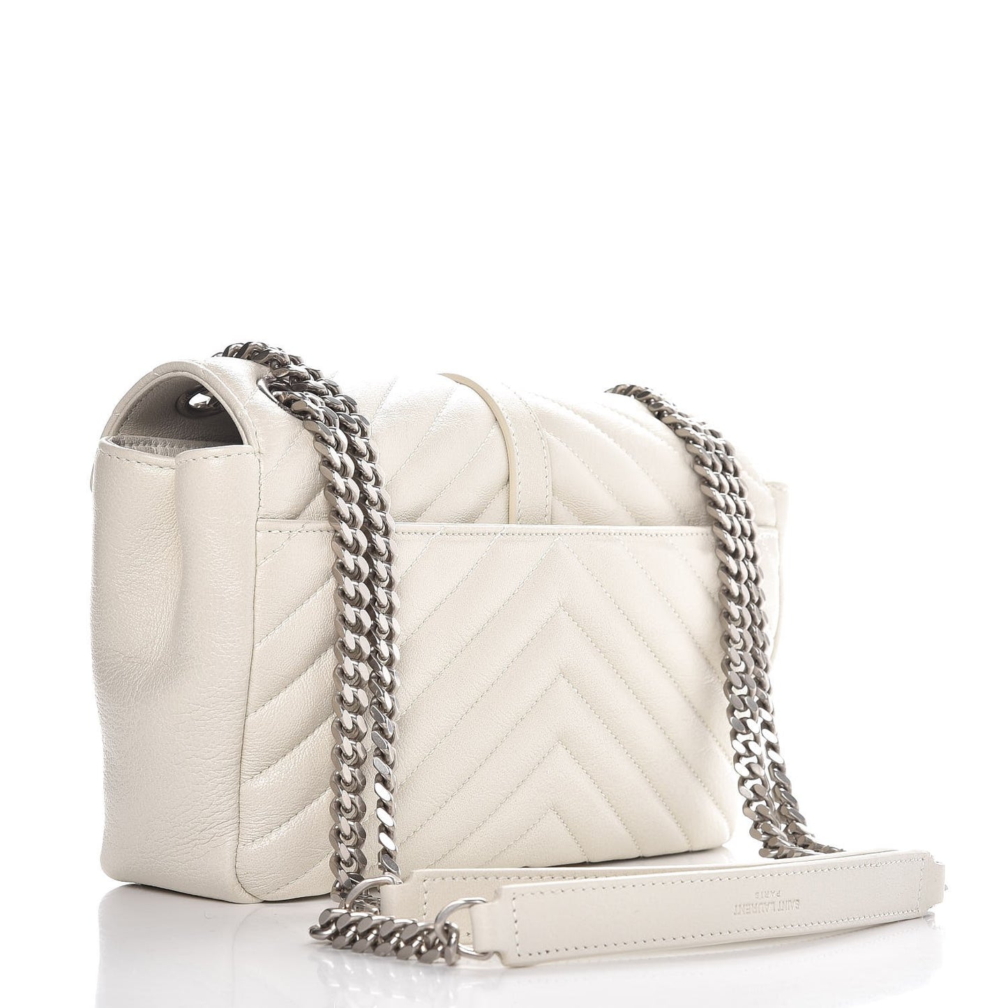 Sheepskin Matelasse Chevron Monogram Medium College Bag Dove White
