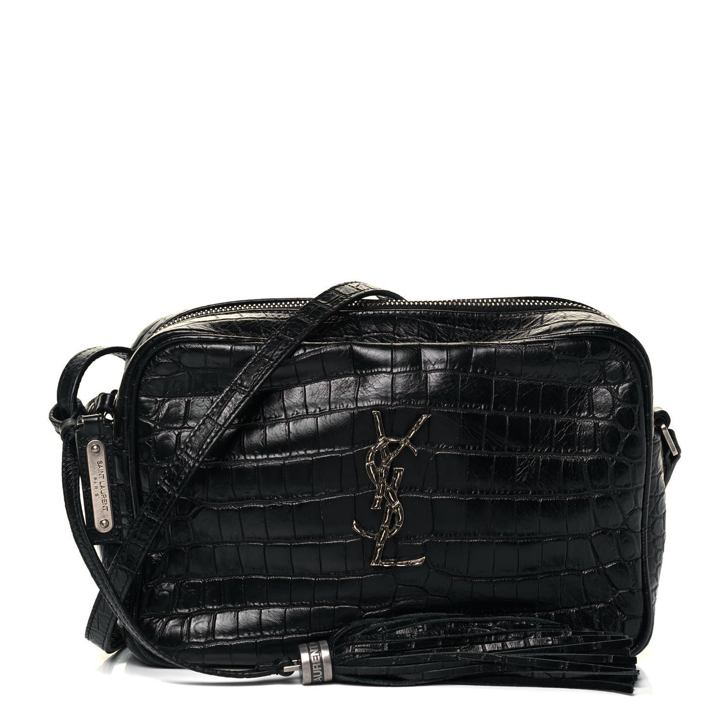 Calfskin Crocodile Embossed Monogram Lou Camera Bag Black