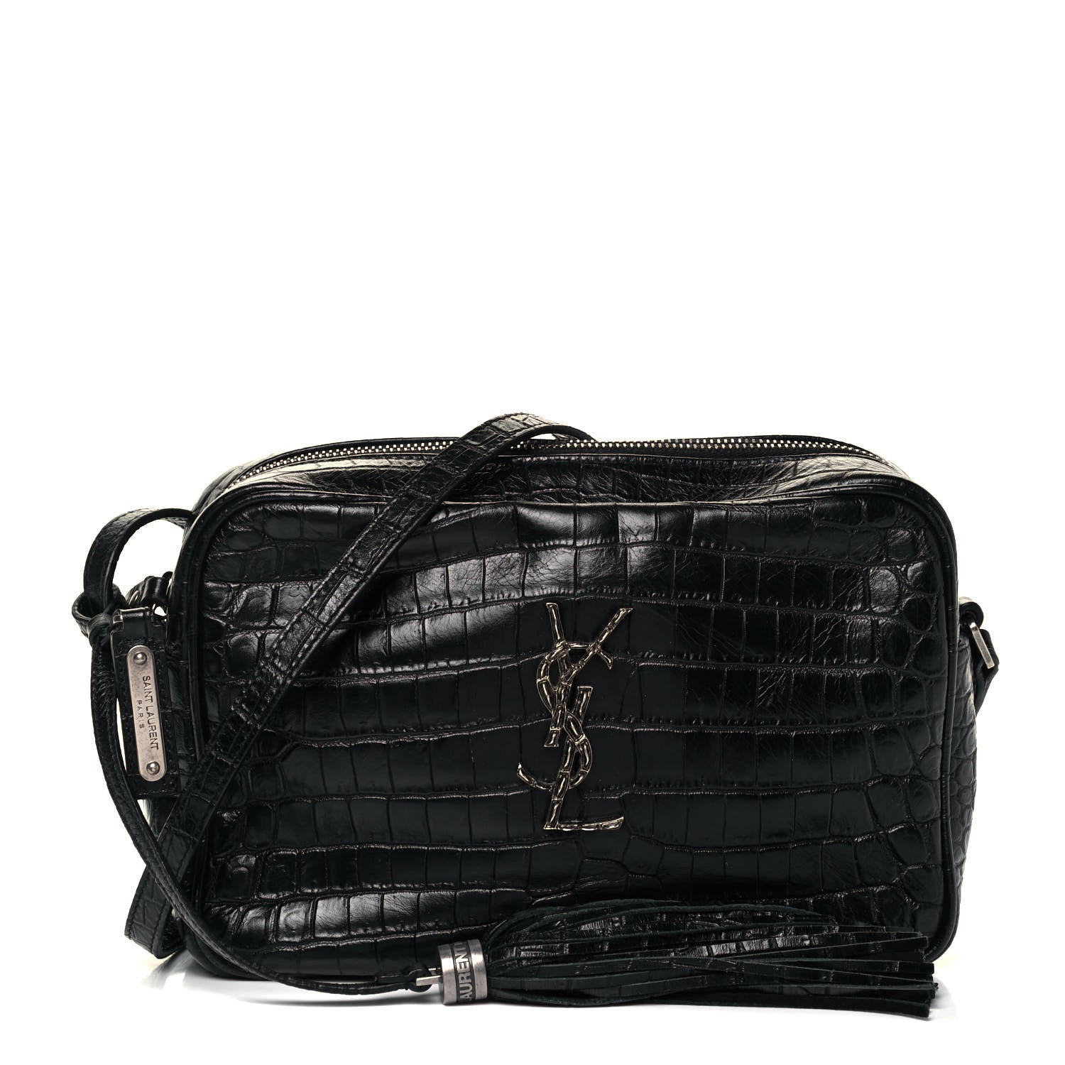 Saint Laurent Calfskin Crocodile Embossed Monogram Lou Camera Bag Black 1 of 9
