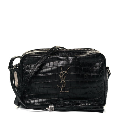 Saint Laurent Calfskin Crocodile Embossed Monogram Lou Camera Bag Black 1 of 9