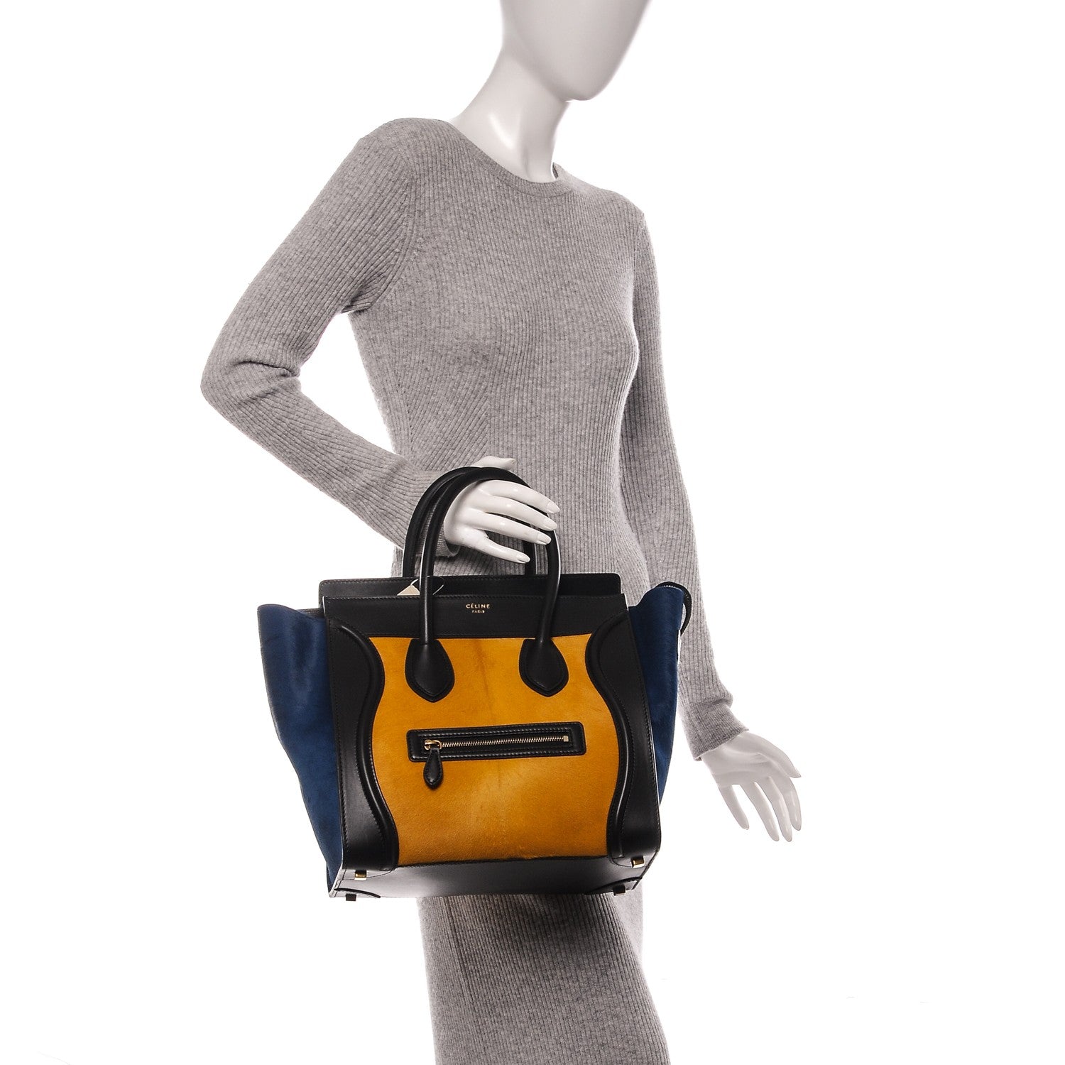 Celine Pony Hair Mini Tri-Color Luggage Royal Blue 2 of 6