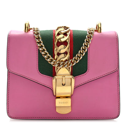Gucci Vitello Fontanella Web Mini Sylvie Chain Shoulder Bag Pink Tropical Flower 1 of 10