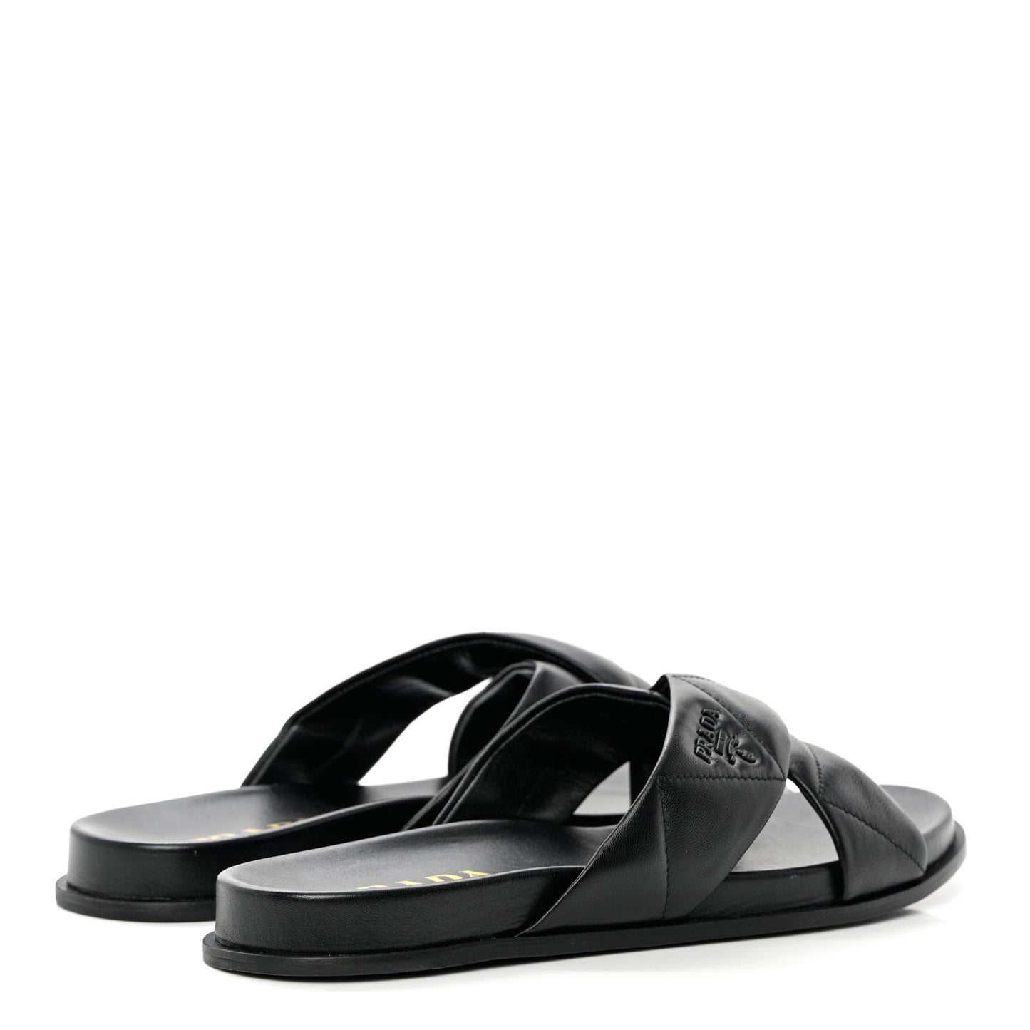Nappa Logo Quilted Criss Cross Slide Sandals 40 Black