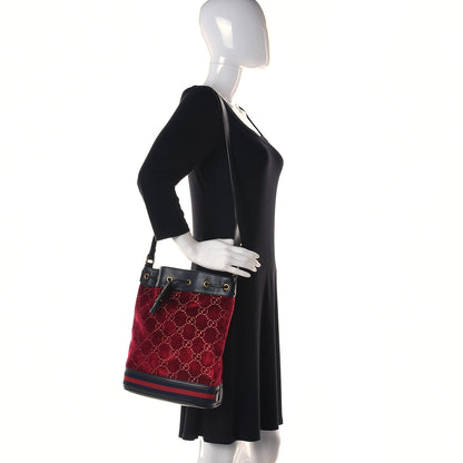 Gucci Velvet GG Monogram Web Bucket Bag Red Cipria Black 2 of 11