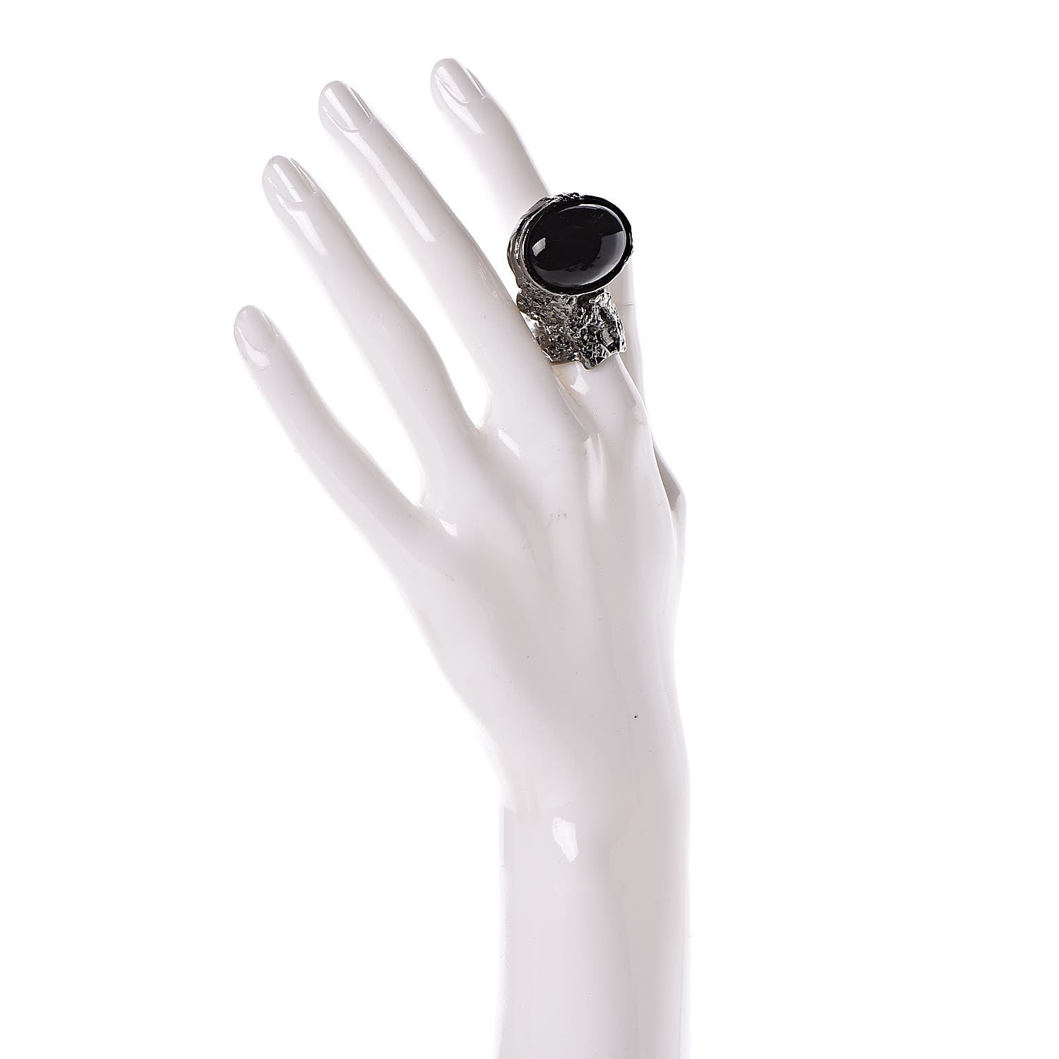 Saint Laurent Glass Cabochon Gunmetal Arty Ovale Ring 5 Black 2 of 4
