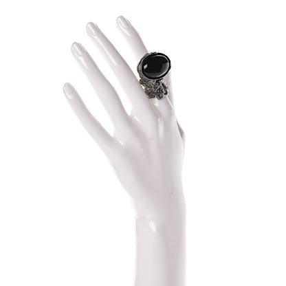 Saint Laurent Glass Cabochon Gunmetal Arty Ovale Ring 5 Black 2 of 4