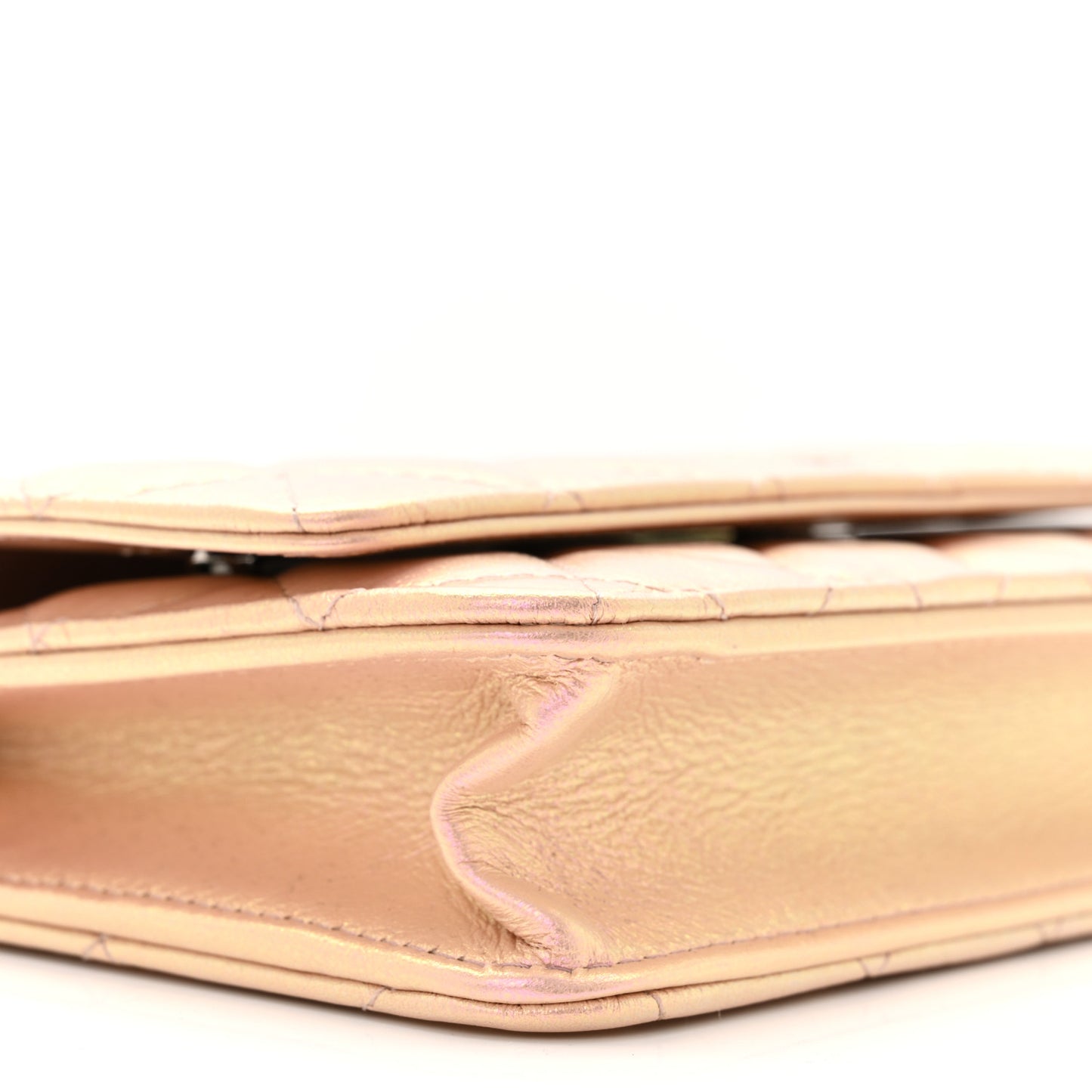 Iridescent Calfskin Quilted Wallet On Chain WOC Pink