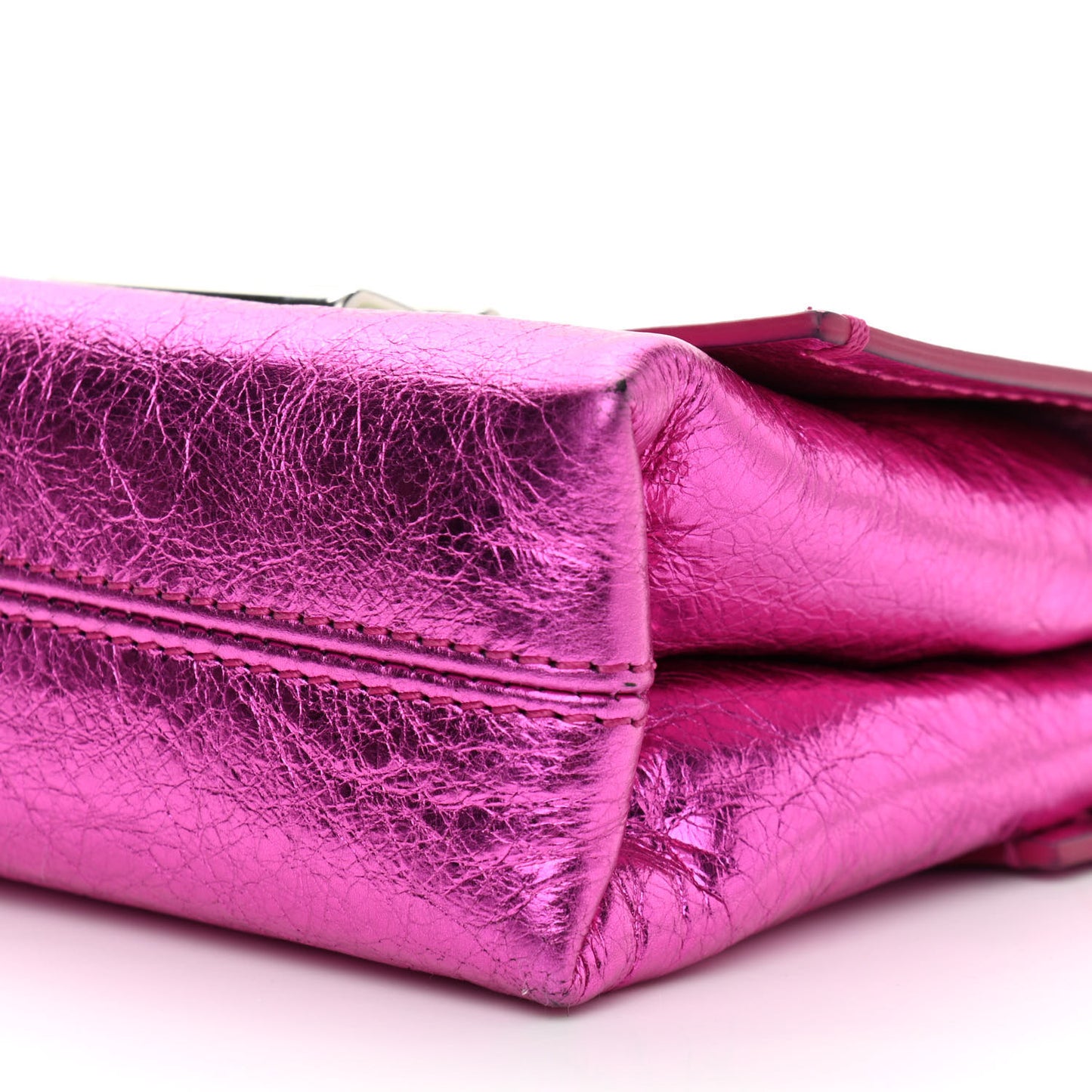 Calfskin Metallic Small Binder Clip Crossbody Pink