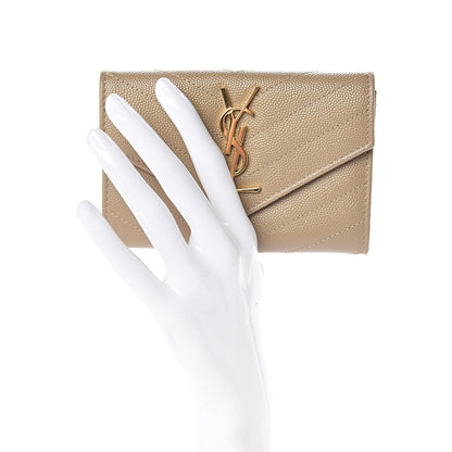 Saint Laurent Grain De Poudre Matelasse Chevron Small Monogram Envelope Wallet Dark Latte 2 of 7