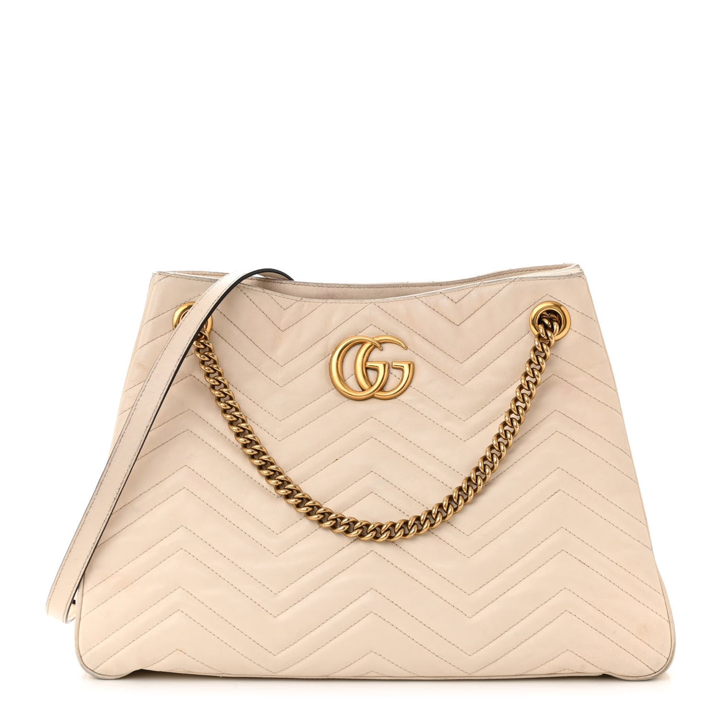 Calfskin Matelasse Medium GG Marmont Shoulder Tote Bag White