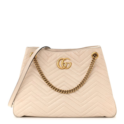 Gucci Calfskin Matelasse Medium GG Marmont Shoulder Tote Bag White 1 of 18