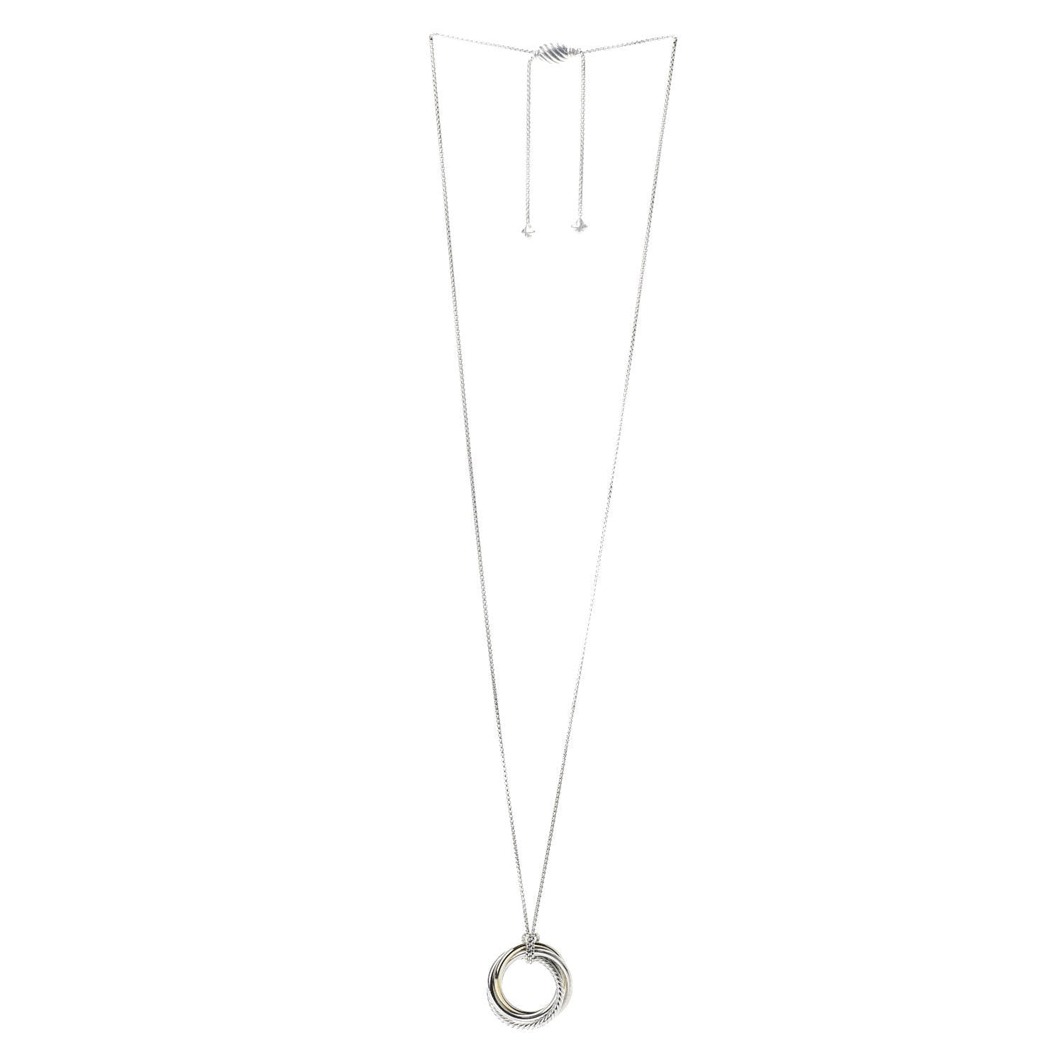 David Yurman Sterling Silver 14K Yellow Gold 37mm Crossover Pendant Necklace 3 of 5
