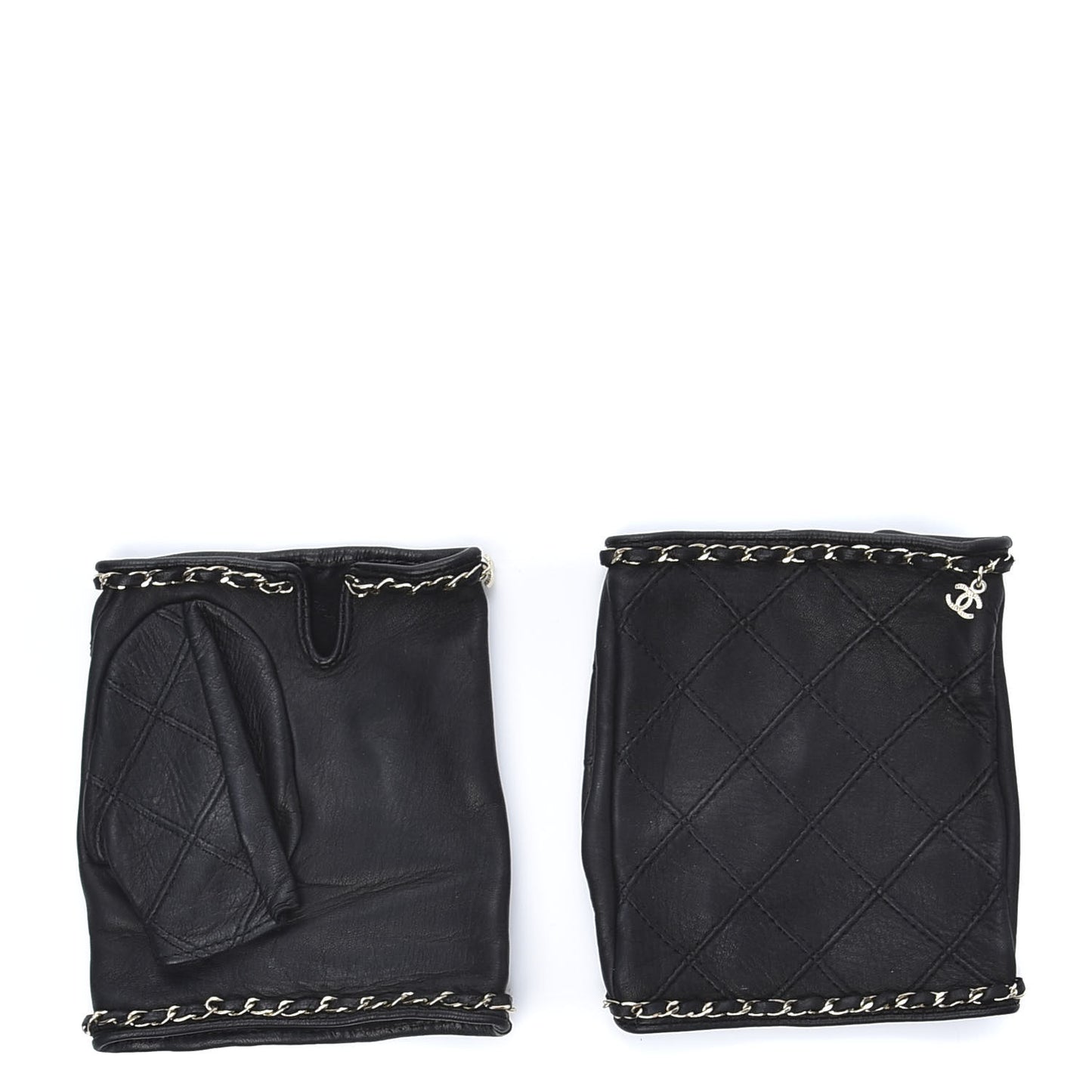 Lambskin Fingerless Chain CC Gloves 7.5 Black