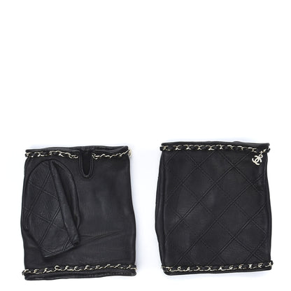 Chanel Lambskin Fingerless Chain CC Gloves 7.5 Black 1 of 6