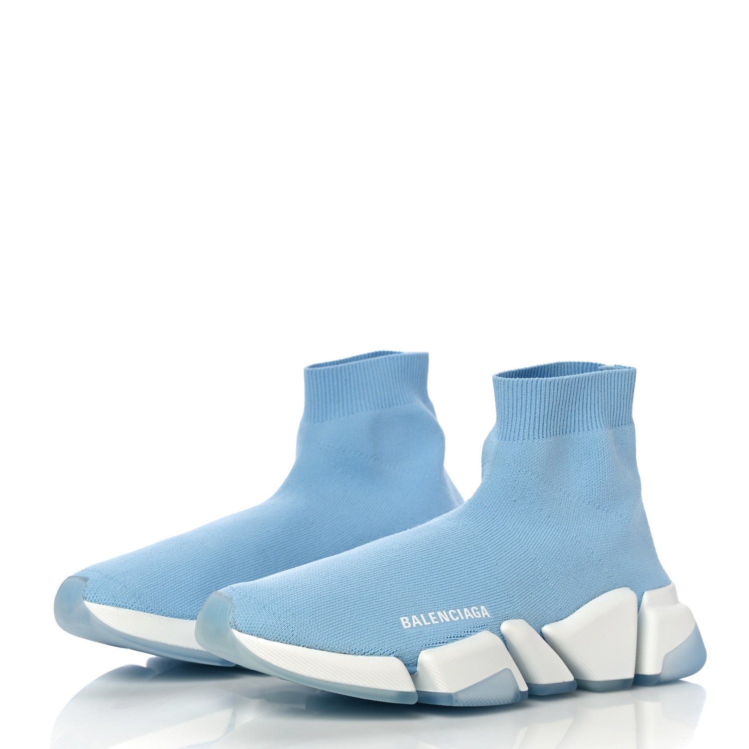 Balenciaga Technical 3D Recycled Knit Bi-Color Womens Speed 2.0 Transparent Sole Sneakers 39 Blue White Transparent Blue 5 of 10