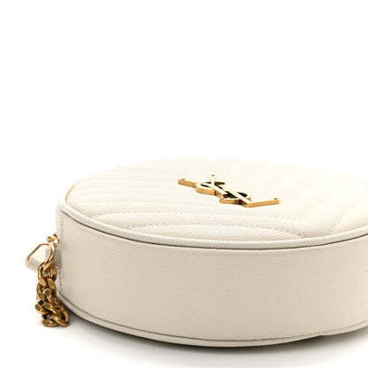 Saint Laurent Grain De Poudre Matelasse Chevron Quilted Round Vinyle Camera Bag White 8 of 10
