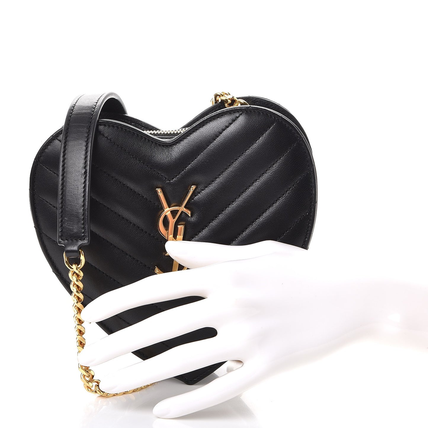 Lambskin Matelasse Chevron Monogram Small Love Heart Chain Bag Black