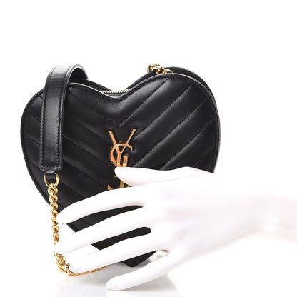 Saint Laurent Lambskin Matelasse Chevron Monogram Small Love Heart Chain Bag Black 3 of 8