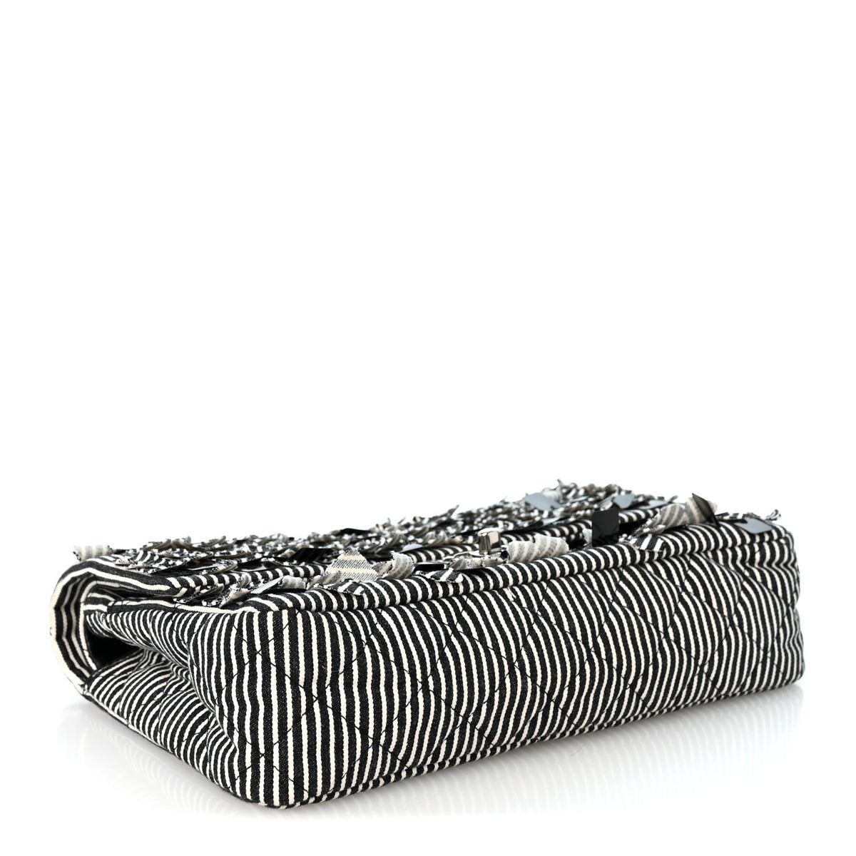 Canvas Sequin Stripe Medium Double Flap Black White