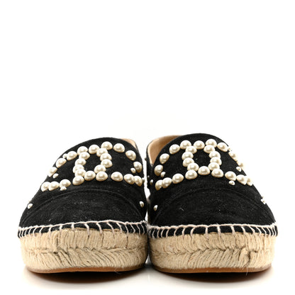 Chanel Suede Pearl CC Espadrilles 38 Black 2 of 10