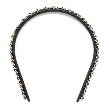 Chanel Lambskin Metal CC Chain Headband Black Gold 1 of 5